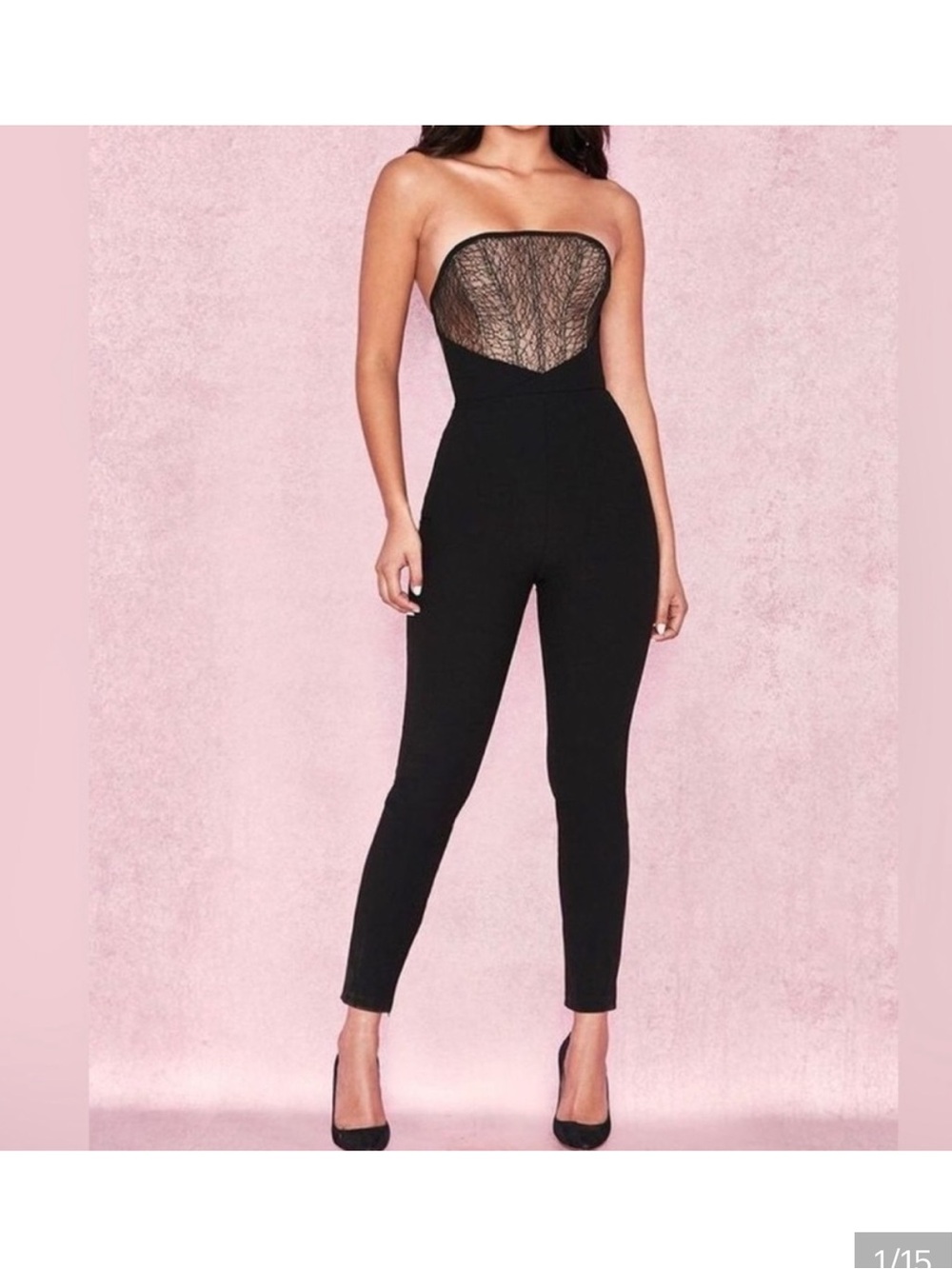 NWT House Of Cb Beulla Strapless Jumpsuit Size XS Lace Detail Panel  Women